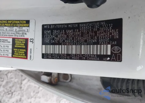 2013 Toyota Corolla Le из США, поврежденный, VIN 2T1BU4EE4DC998111